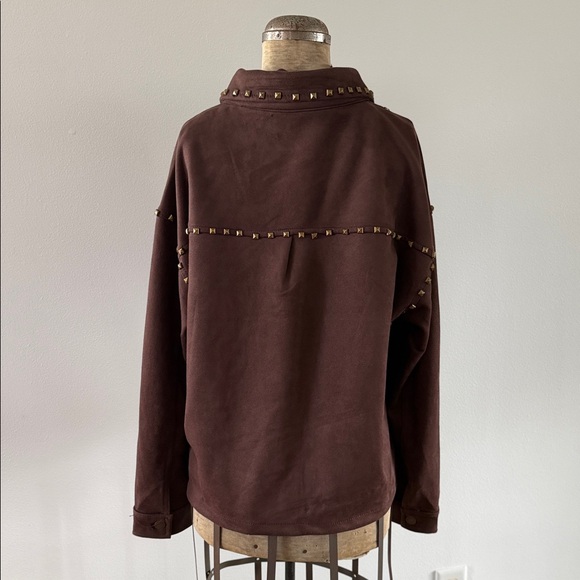 VIGOSS- Brown Faux Suede Studded Trucker Jacket Gold Stud Western Rock Style - Picture 4 of 14